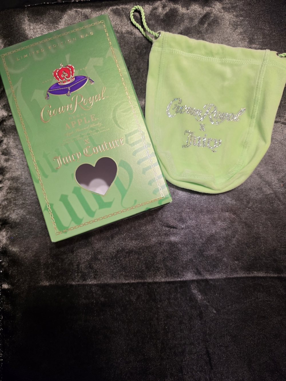 Apple Lime Green Velvet Crown Royal x Juicy Couture Drawstring Pouch